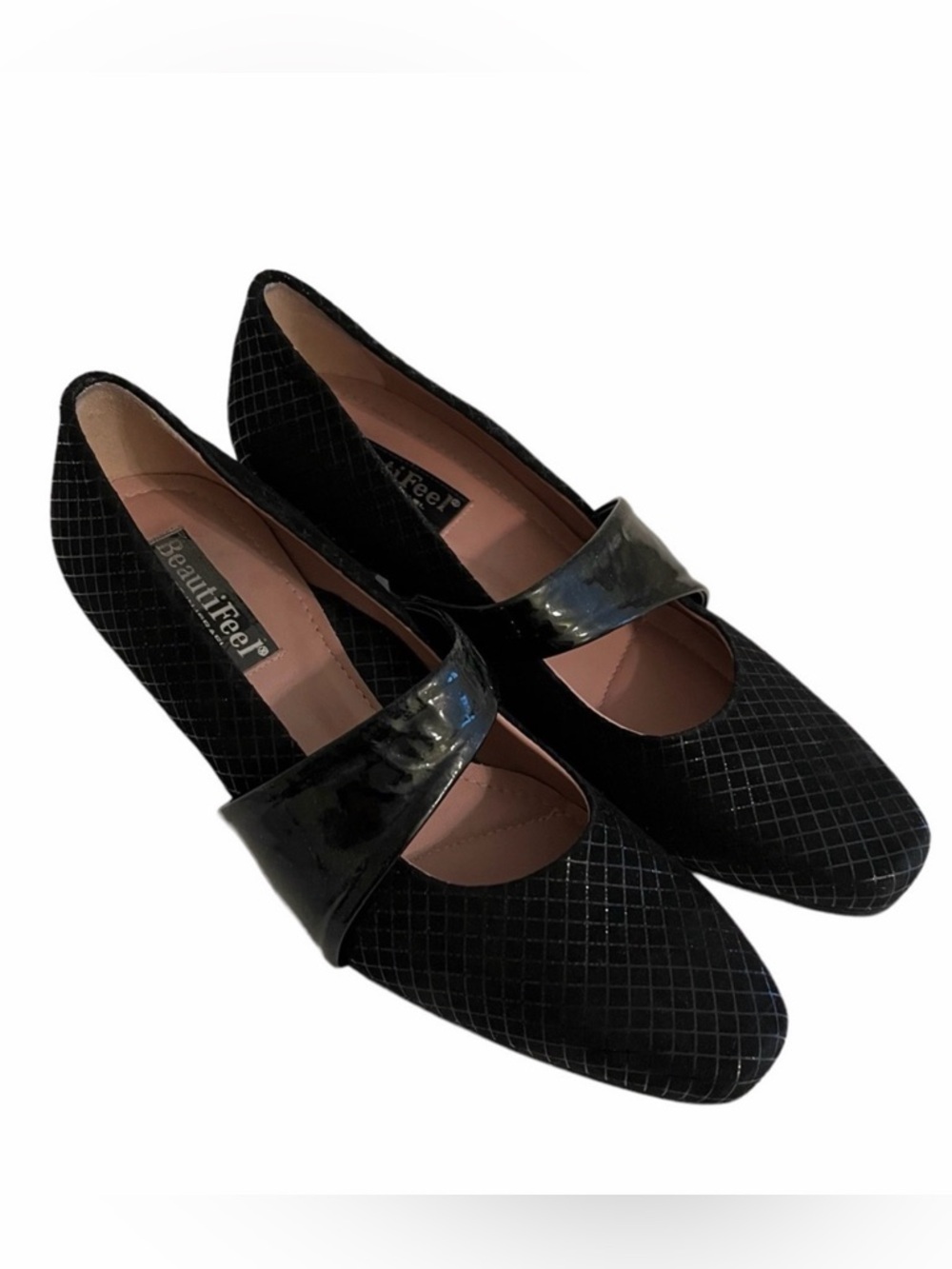 BeautiFeel Black Suede and Patent Leather Victoria Mary Jane Style Shoe NEW?